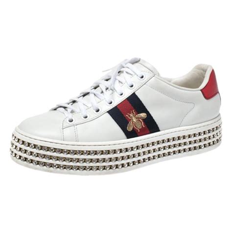 gucci white crystal new ace sneakers